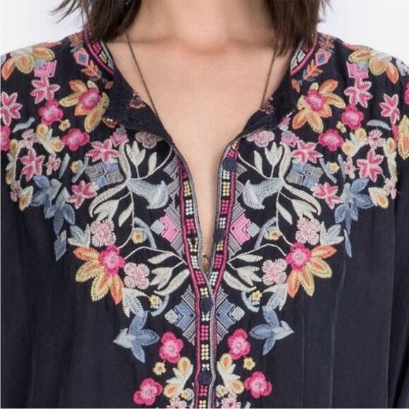 Johnny Was Alia Cupra Blue Multicolor Design Embroidered Poncho Boho Modern - Picture 3 of 16